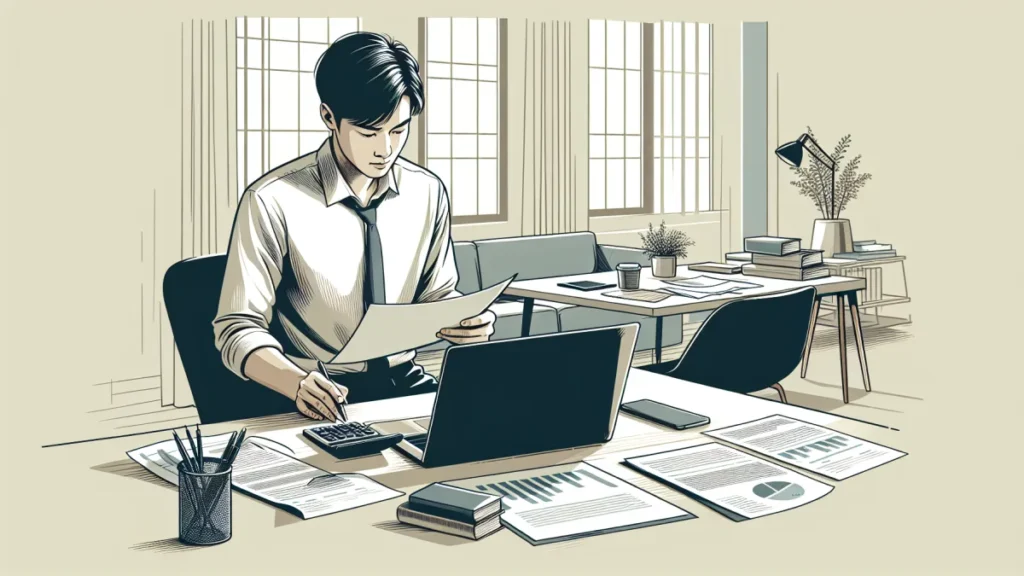 Contabilidade para Freelancers: Guia Completo para 2026 3 Freelancer trabalhando em contabilidade com laptop e documentos - ilustração