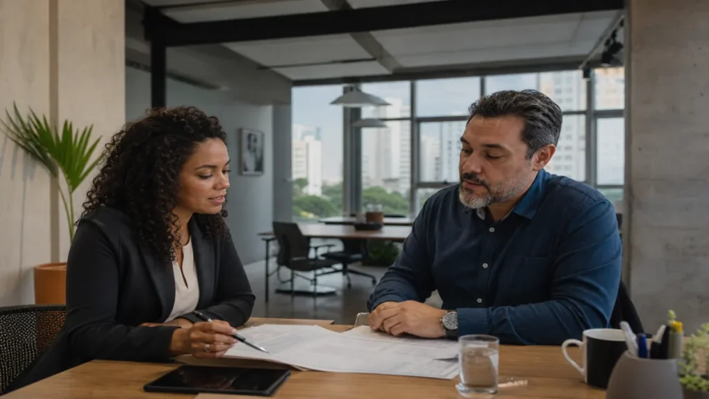 Dicas essenciais para abrir empresa sp com sucesso 1 Equipe discutindo documentação necessária como parte da estratégia de abrir empresa sp em reunião.