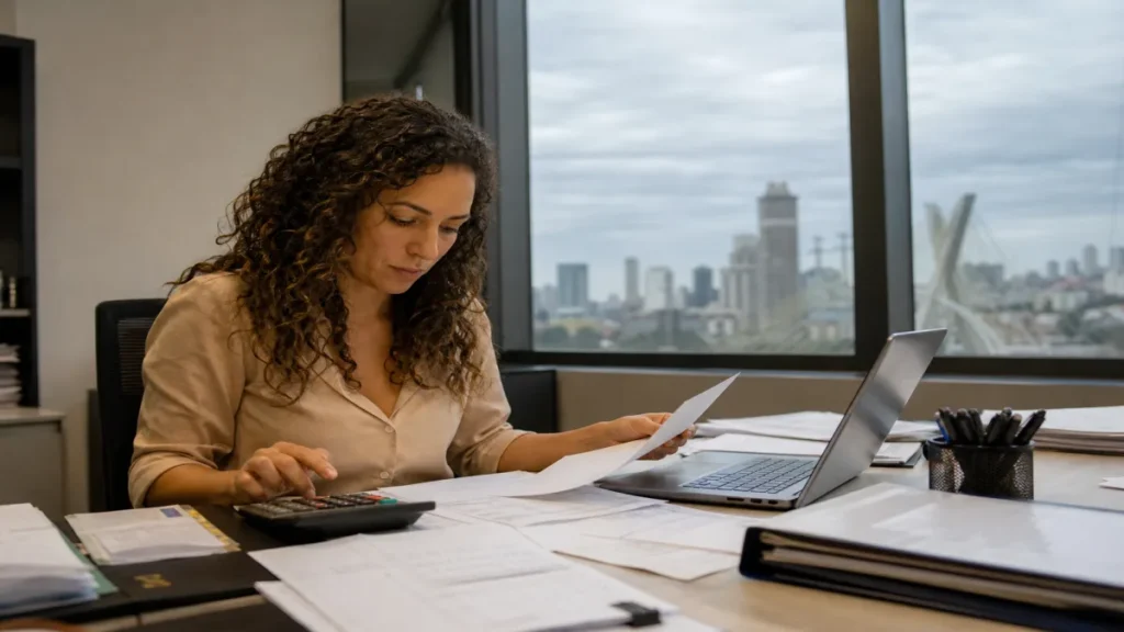 Benefícios da consultoria tributária para empresas em São Paulo 2 Especialista revisando documentos de erros comuns na gestão tributária relacionados à consultoria tributária para.