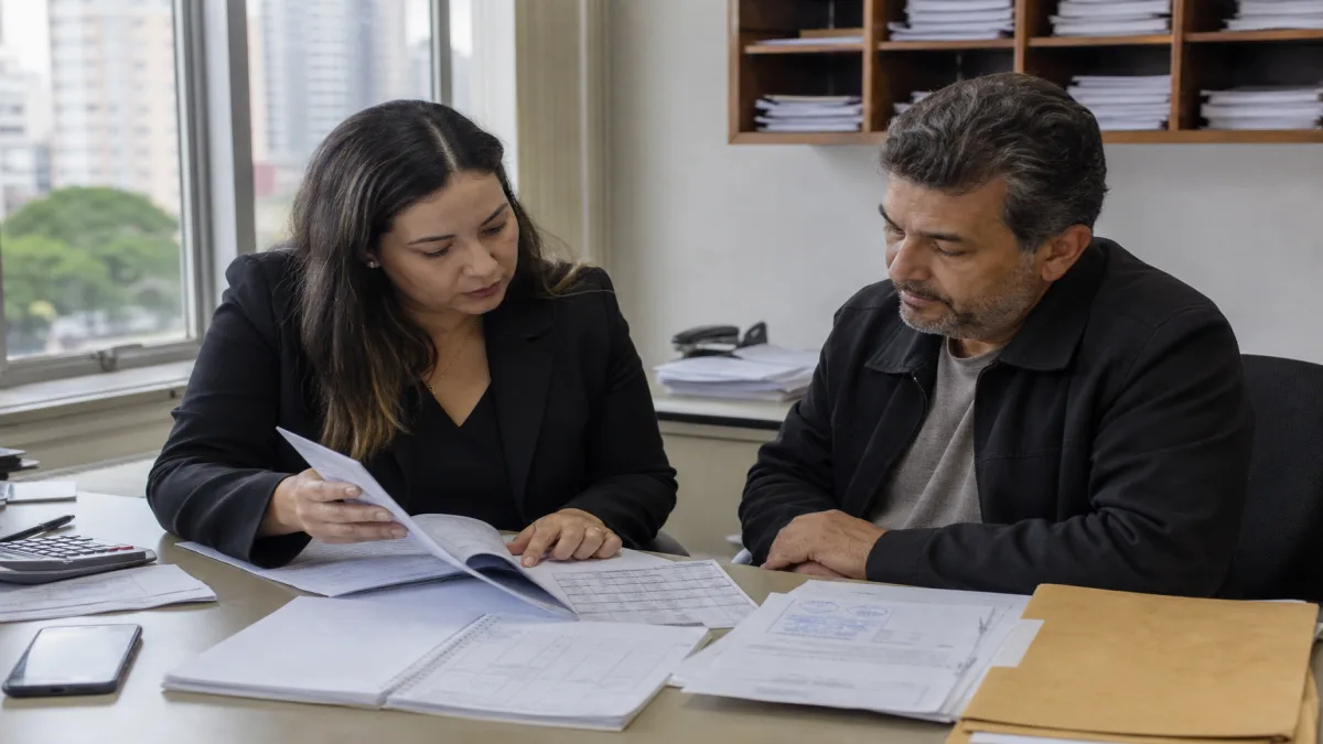profissional analisando guias e notas de contabilidade no Tatuapé em escritório empresarial na Zona Leste de São Paulo