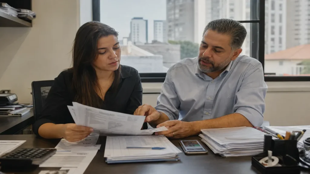 Contabilidade no Tatuapé para MEI, pequenas e médias empresas 2 Especialista revisando documentos de rotina prática para não perder o controle mensal relacionados à contabilidade no.
