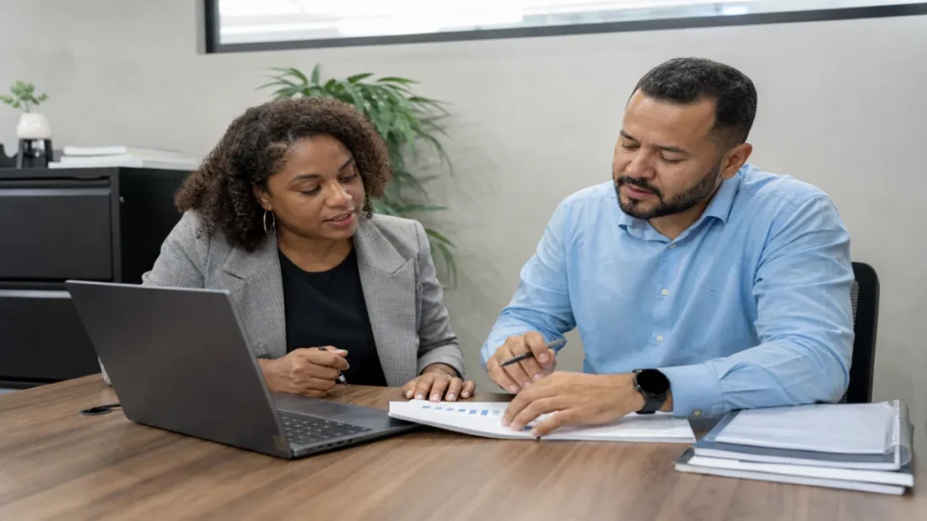 Contabilidade para MEI: Guia Completo para Microempreendedores Individuais 1 Equipe discutindo ferramentas simples que ajudam no controle diário como parte da estratégia de contabilidade para MEI.